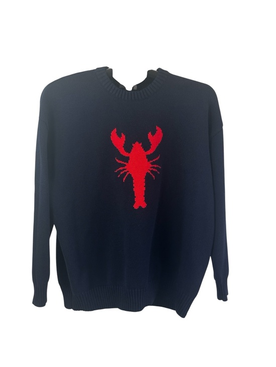 Orange Kiss Sweaters - Orange Kiss Essentials Navy Red Lobster Knit Sweater Large Coastal Preppy